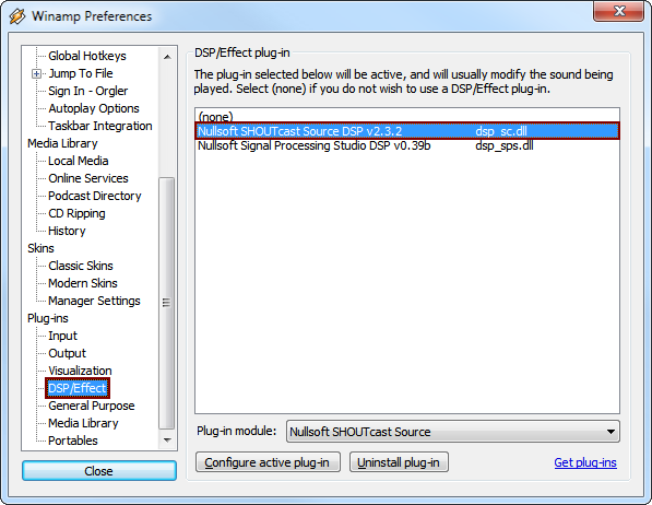 Select Source DSP in Winamp's Preferences